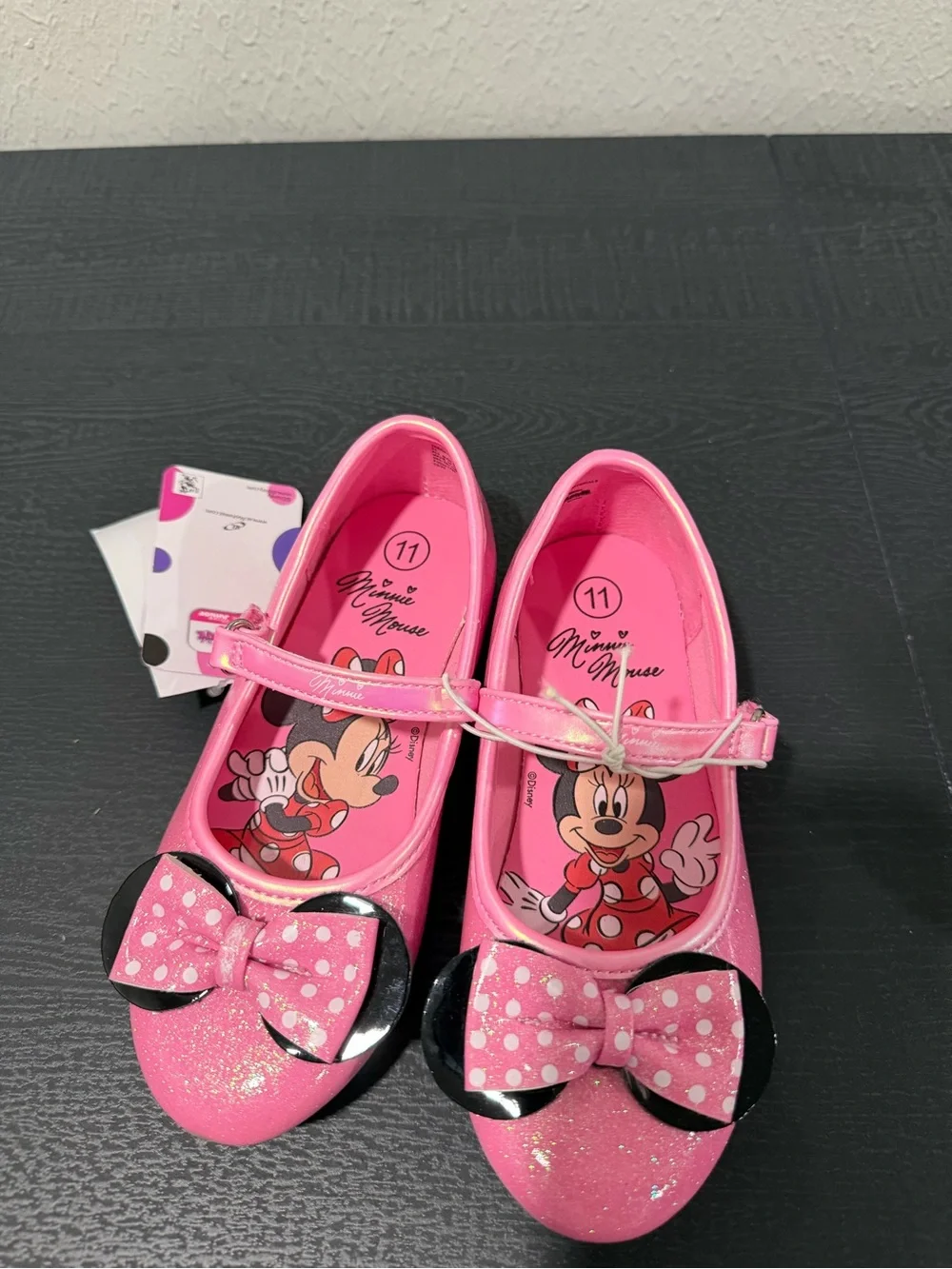 Disney Pink Minnie Mouse Glitter Bow Mary Jane Shoes Toddler Size 11